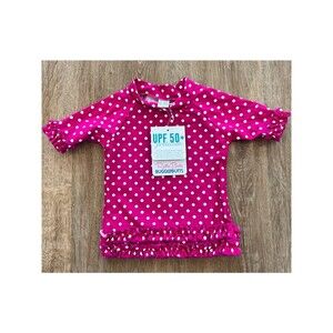 RuffleButts RashGuard Swim‎ Top Baby 12-18 months Swimsuit Hot Pink UPF50 NEW